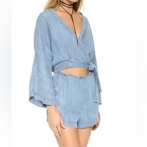 Free People Marlin Stylish Blue Denim Romper Size S